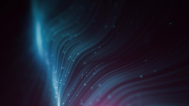 Abstract Flowing Digital Data Lines Network And Communication Loop/ 4k animation of an abstract technology wallpaper background of flowing particle lines and nodes for communication with depth of fiel