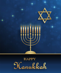 Fototapeta na wymiar Happy Hanukkah Card With Nice Creative Symbols Gold Paper Cu