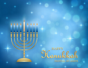Happy Hanukkah Card With Nice Creative Symbols Gold Paper Cu