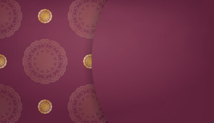 Burgundy background with indian gold pattern for design under logo or text