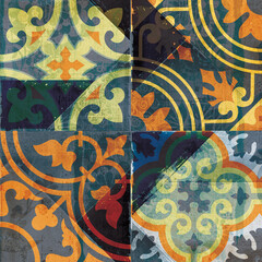 Digital Wall Tile Decor For Home, Ceramic Tile Design, Seamless colourful patchwork in Indian style, wallpaper, linoleum, textile, web page background - 3D Illustration