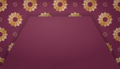 Fototapeta na wymiar Burgundy background with indian gold pattern for logo design