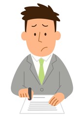 書類に印鑑を押す2・男性1
