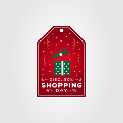 christmas price sale or greeting label with gift box logo vector illustration design