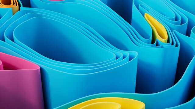Blue and Pink 3D Ribbons form a Multicolored abstract background. 3D Render. 