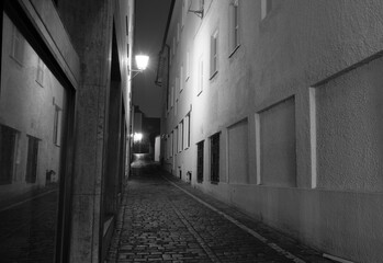 Black and White dark rainy gloomy alleys in Germany