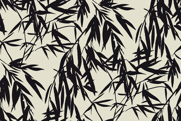 Black and white bamboo leaves seamless pattern