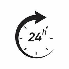 24 hours icon, clock open time service or delivery, 7 days a week and 24 hr clock arrow sign