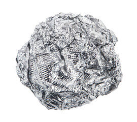 Crumpled foil bowl isolated on white background.