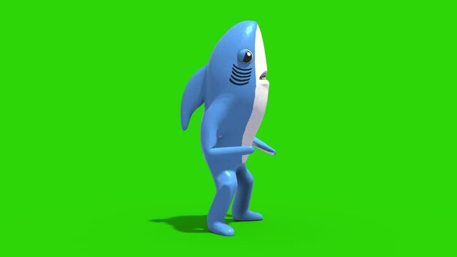 Mr Shark Baby Shark Green Screen Attacks Side Kids 3D Rendering Animation