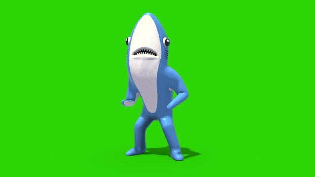 Mr Shark Baby Shark Green Screen Attacks Loop Kids 3D Rendering Animation