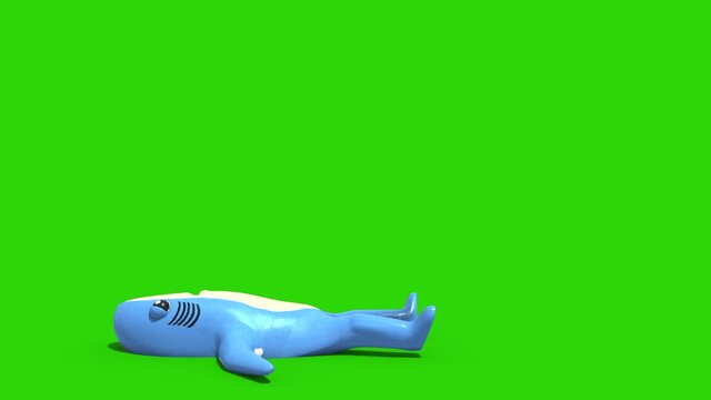 Mr Shark Baby Shark Green Screen Die Side Kids 3D Rendering Animation