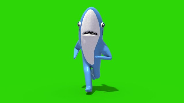 Mr Shark Baby Shark Green Screen Runcycle Loop Kids 3D Rendering Animation