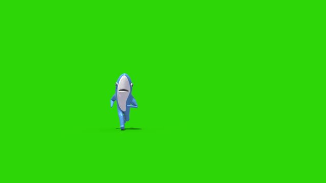 Mr Shark Baby Shark Green Screen Runs Front Kids 3D Rendering Animation