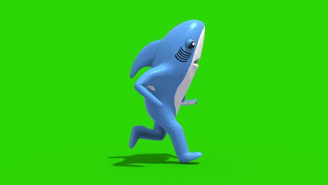 Mr Shark Baby Shark Green Screen Runcycle Side Kids 3D Rendering Animation