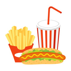fast food set hot dog french fries and soft drink