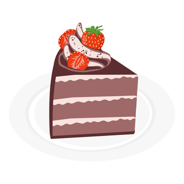 dessert chocolate cake with cream and straberry