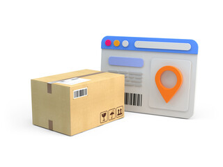 Parcel box and user dashboard with pointer. Tracking app, logistics, delivery concept. 3d rendering