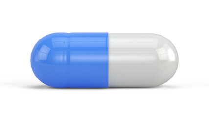 Blue Medicine capsule pills isolated on white background. Medicine, pharmacy concept. 3d rendering