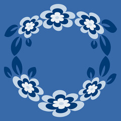 Illustration - Round frame or wreath on a square background - stylized flowers and leaves - graphics. Design elements