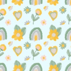 Cute seamless pattern in a naive childish style, suitable for fabric design