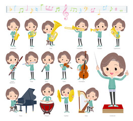 クラシック音楽演奏に関する青緑ジャージ中年女性のセット