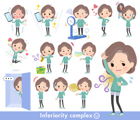 劣等感に関する青緑ジャージ中年女性のセット