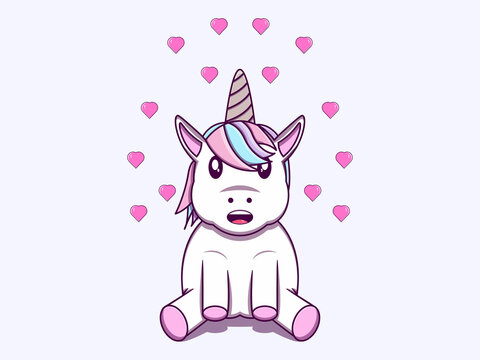 Cute unicorn character vector cartoon illustration