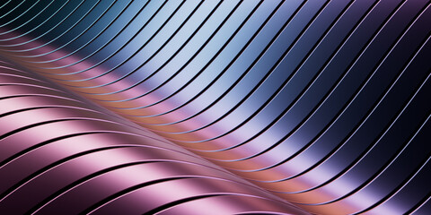 Abstract metallic multicolored background. Reflective surface and curves. 3d illustration.