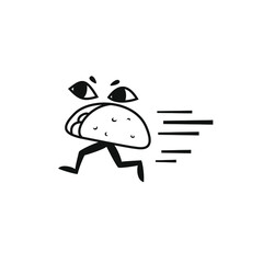 Taco character run, fast food, jang food, mexican food, vector illustration, flat line 