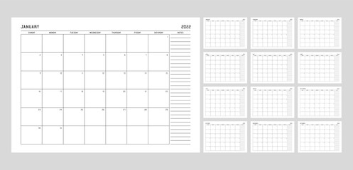 Calendar planner template for 2022 year