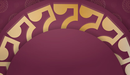 Burgundy banner template with greek gold ornament for design under your logo