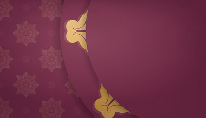 Burgundy banner template with greek gold ornament for design under your logo or text