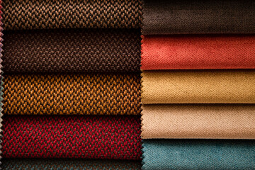 Colored textured fabric up close, catalog of fabrics for production of upholstered furniture -...