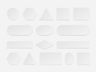Realistic web button. 3D white square rectangular round flat web forms and tags with shadows, paper and plastic blank interface element. Vector empty frame set