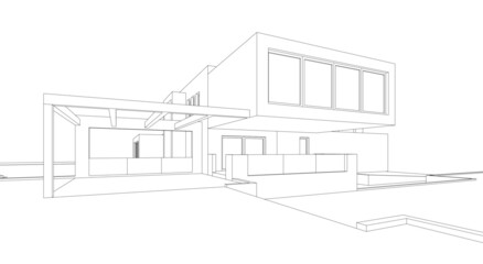 Modern villa architectural project 3d drawing