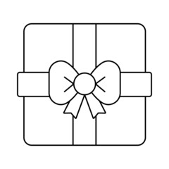 Present Box ribbon bow gift Top view Vector. Black and white. White background. Line drawing.