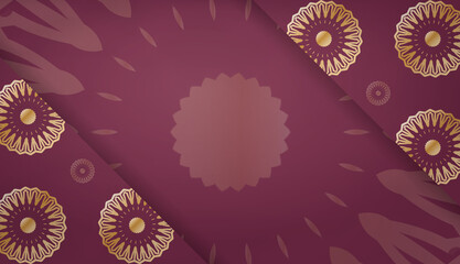 Burgundy banner template with luxurious gold ornaments and space for your logo or text