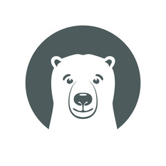 Polar bear graphic icon. Arctic bear head sign in the circle isolated on white background. White bear symbol. Vector illustration