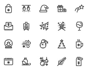 set of Christmas and Happy New Year line icons, holiday, winter, celebration
