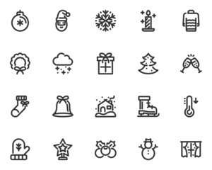 set of Christmas and Happy New Year line icons, holiday, winter, celebration