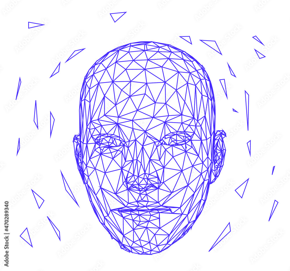 Poster Low polygonal 3D wireframe mesh of a human head. Concept illustration for Machine Learning, Artificial intelligence and Neural Network themes.