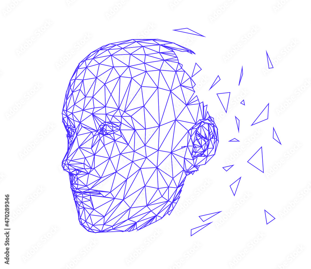 Aufkleber low polygonal 3d wireframe mesh of a human head. concept illustration for machine learning, artifici