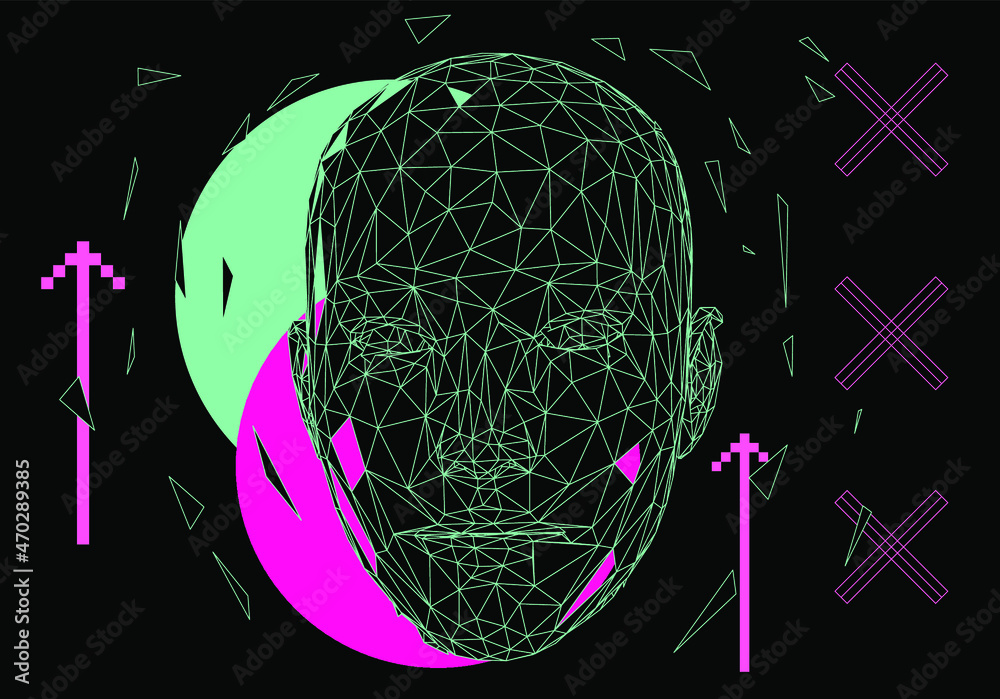 Poster low polygonal 3d wireframe mesh of a human head. concept illustration for machine learning, artifici