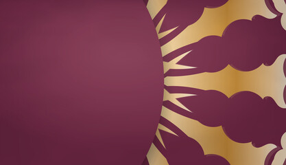 Burgundy banner template with vintage gold ornament for design under the text