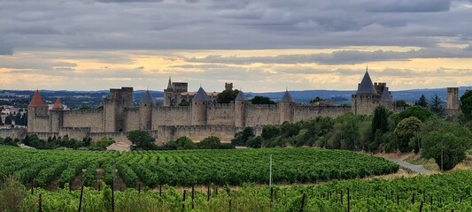 Fototapeta na wymiar Outside the walled city of Carcassonne, France