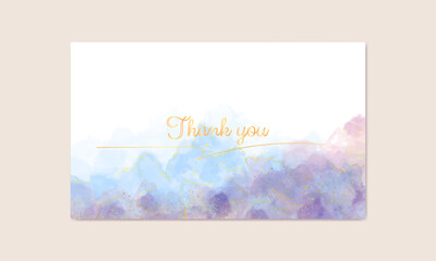 thank you card watercolor blue and purple color with gold glitter design background