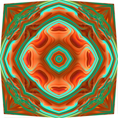 Green and orange kaleidoscopic pattern, 3d drawing