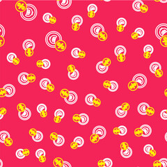 Fototapeta premium Line Money coin with percent icon isolated seamless pattern on red background. Cash Banking currency sign. Vector