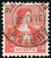 Postage stamps of the Helvetia. Stamp printed in the Helvetia. Stamp printed by Helvetia.